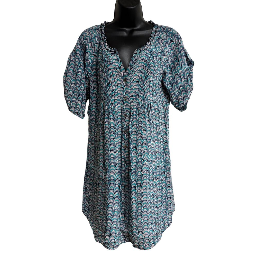 Rebecca Taylor Womens Silk Shirt Dress Size 2 Blue Geometric Print Tie Waist - Picture 10 of 14